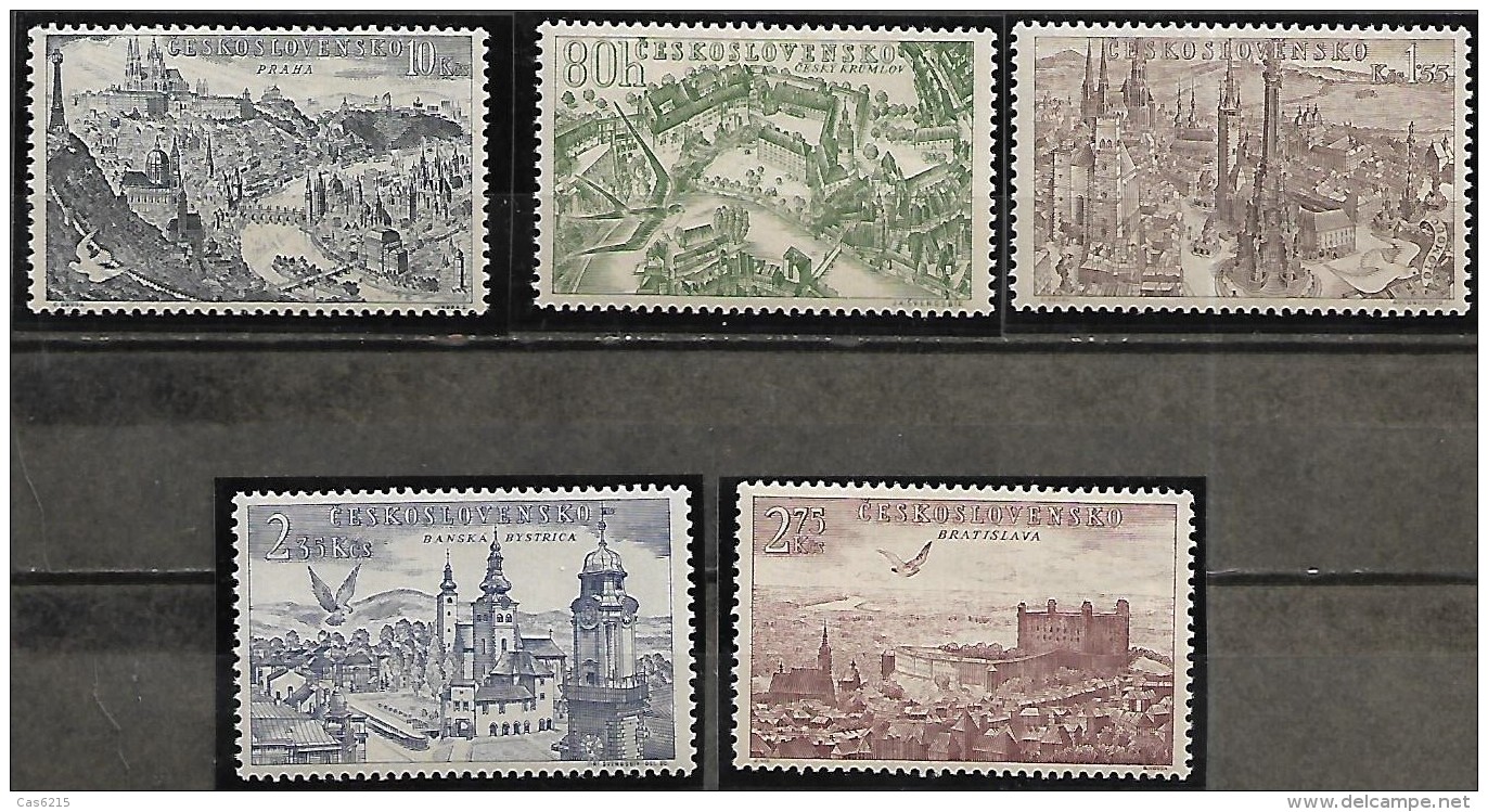 Tchécoslovaquie  Czechoslovakia   1955 Vues De Villes, Poste Aérienne  Sky Views Air Mail, 5 Val Mnh - Neufs