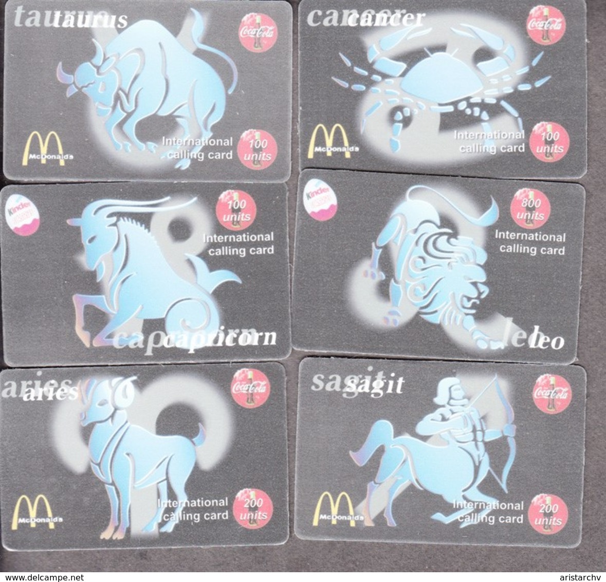 ZODIAC HOROSCOPE SET OF 12 PHONE CARDS - Zodiaque