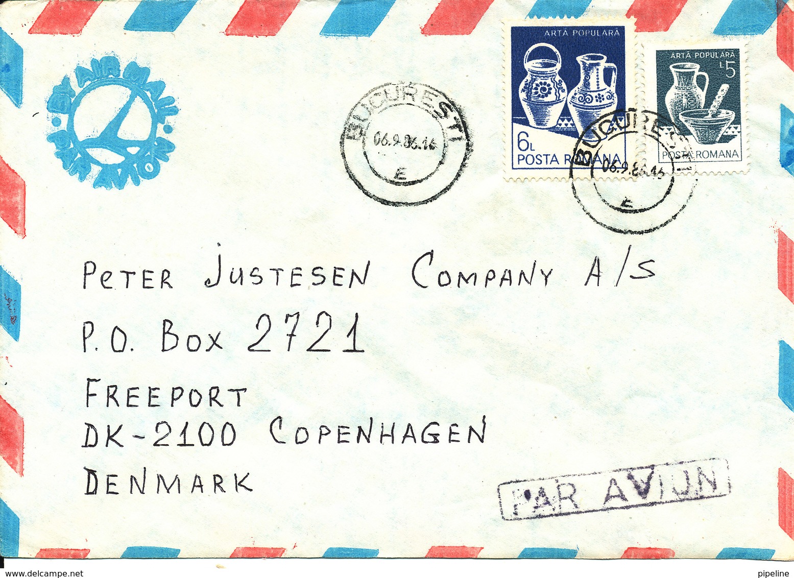 Romania Air Mail Cover Sent To Denmark Bucuresti 6-9-1986 - Covers & Documents