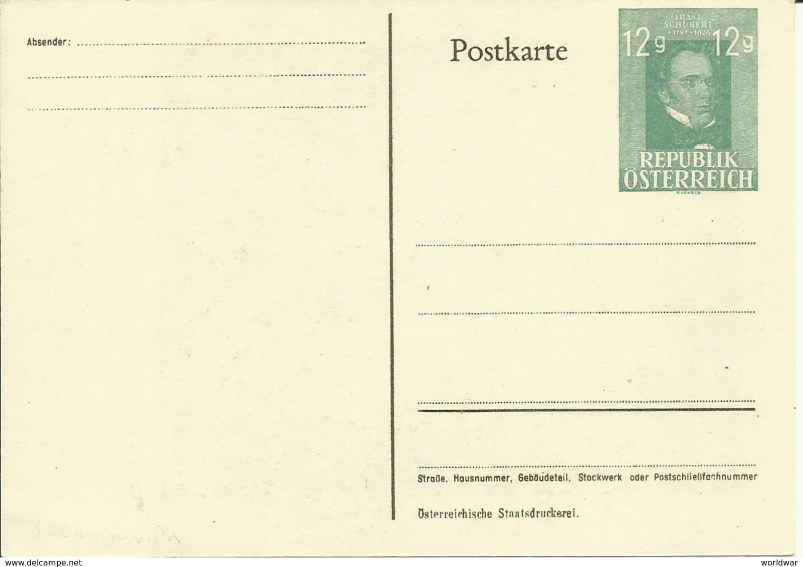 Privatpostkarte 12 Gr.  Schubert   Dr. Karl Renner UNO - Autres & Non Classés