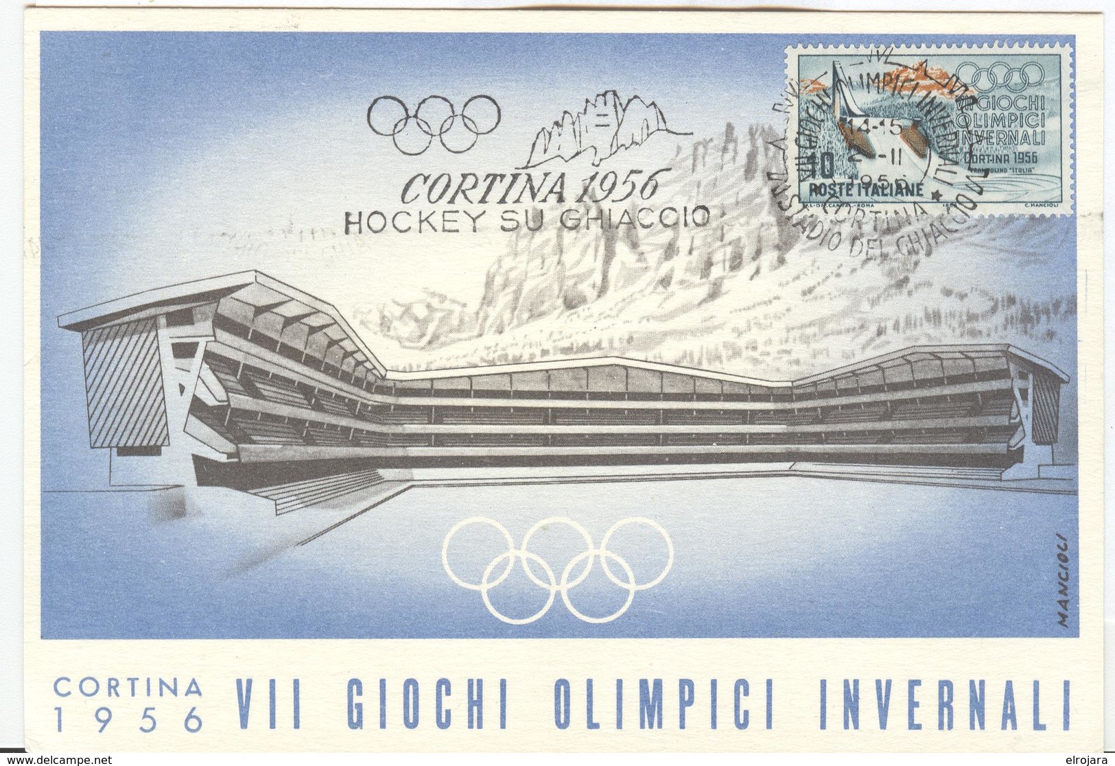Italy Olympic Postcard With Olympic Machine Cancel Icehockey 2.II.1956 - Winter 1956: Cortina D'Ampezzo