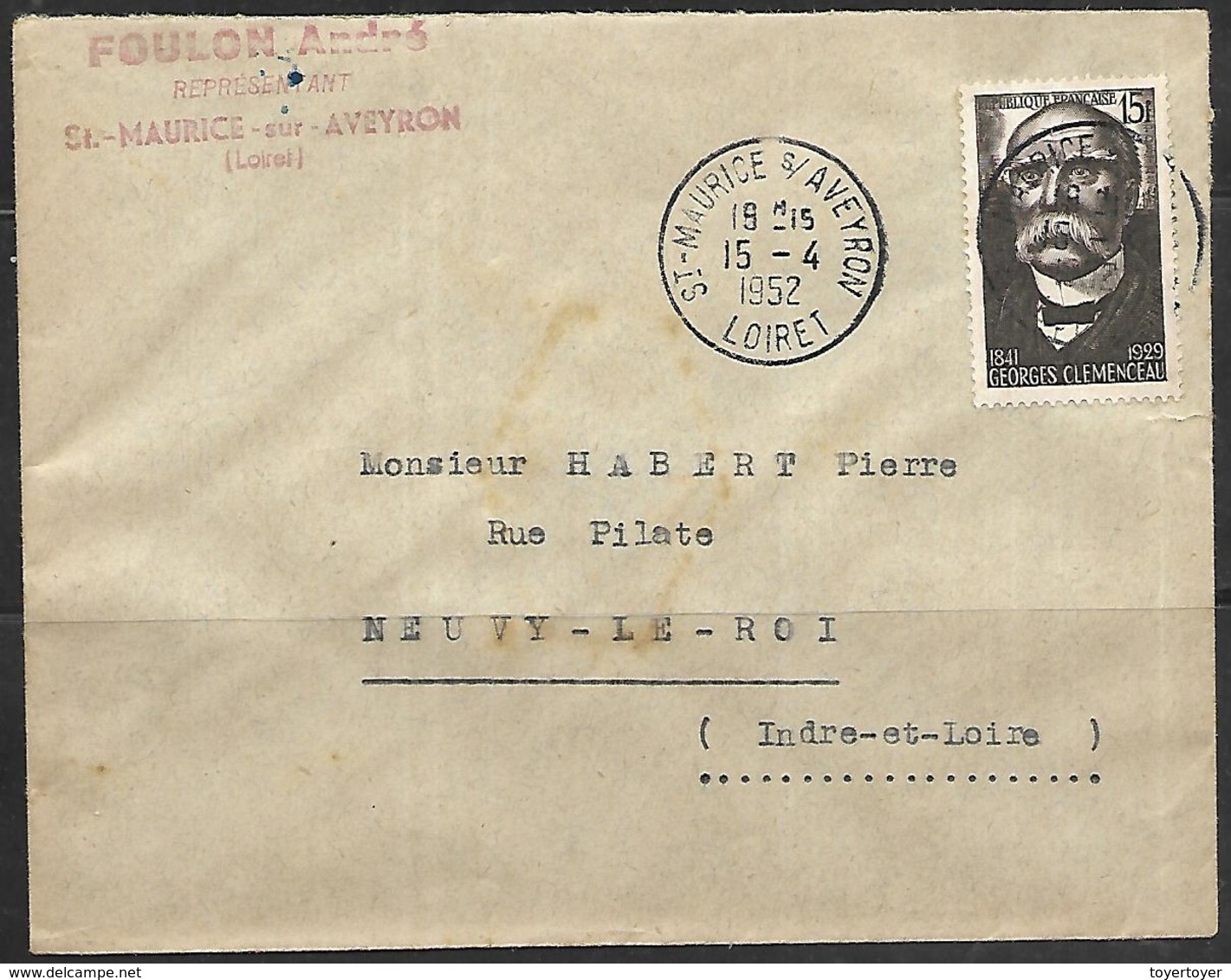 LF A63  Lettre De 1952 De St Maurice Sur Aveyron Timbre N°918 - 1921-1960: Modern Tijdperk