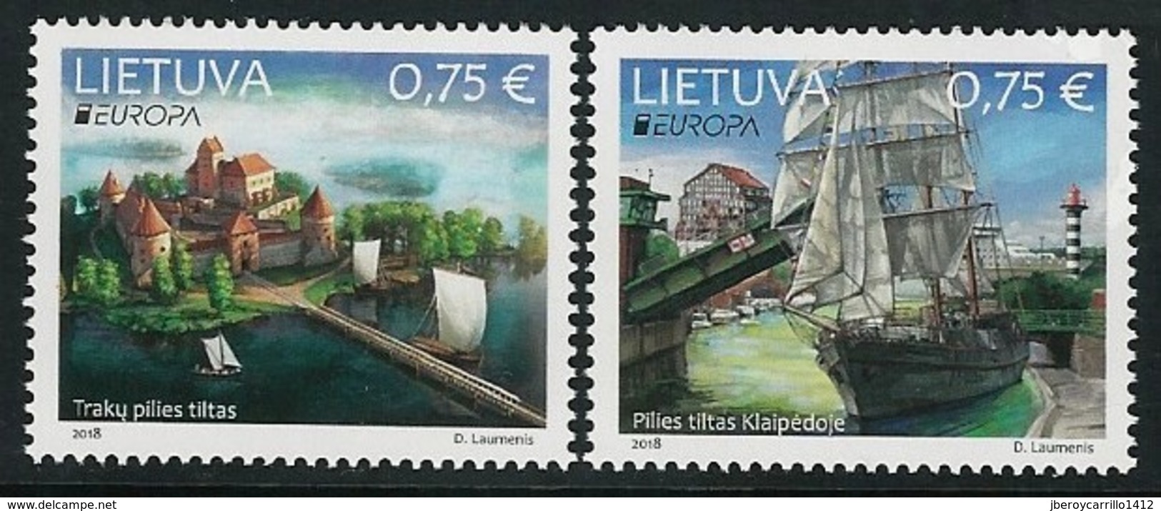 LITUANIA/LITHUANIA/ LITAUEN/ LITUANE -EUROPA 2018 - PUENTES.- BRIDGES - BRÜCKEN - PONTS".- SERIE De 2 V. - 2018