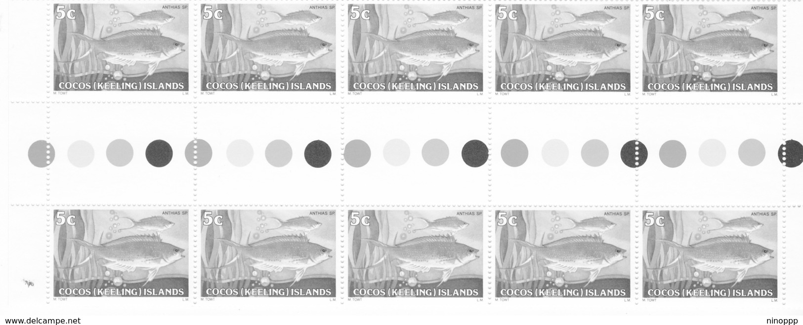 Cocos (keeling) Islands ASC 36 1979-80 Fish,5c, Gutter Strip,Mint Never Hinged, - Cocos (Keeling) Islands