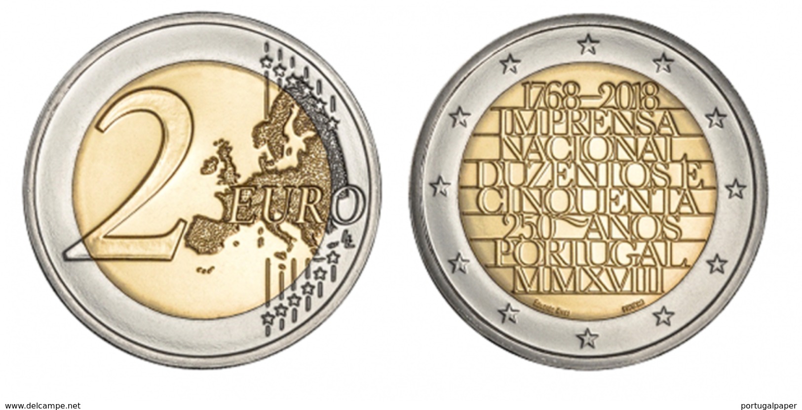 Roll -  Portugal 2euro Cc -  250 Anos Da Imprensa Nacional - 2018 UNC - Portugal