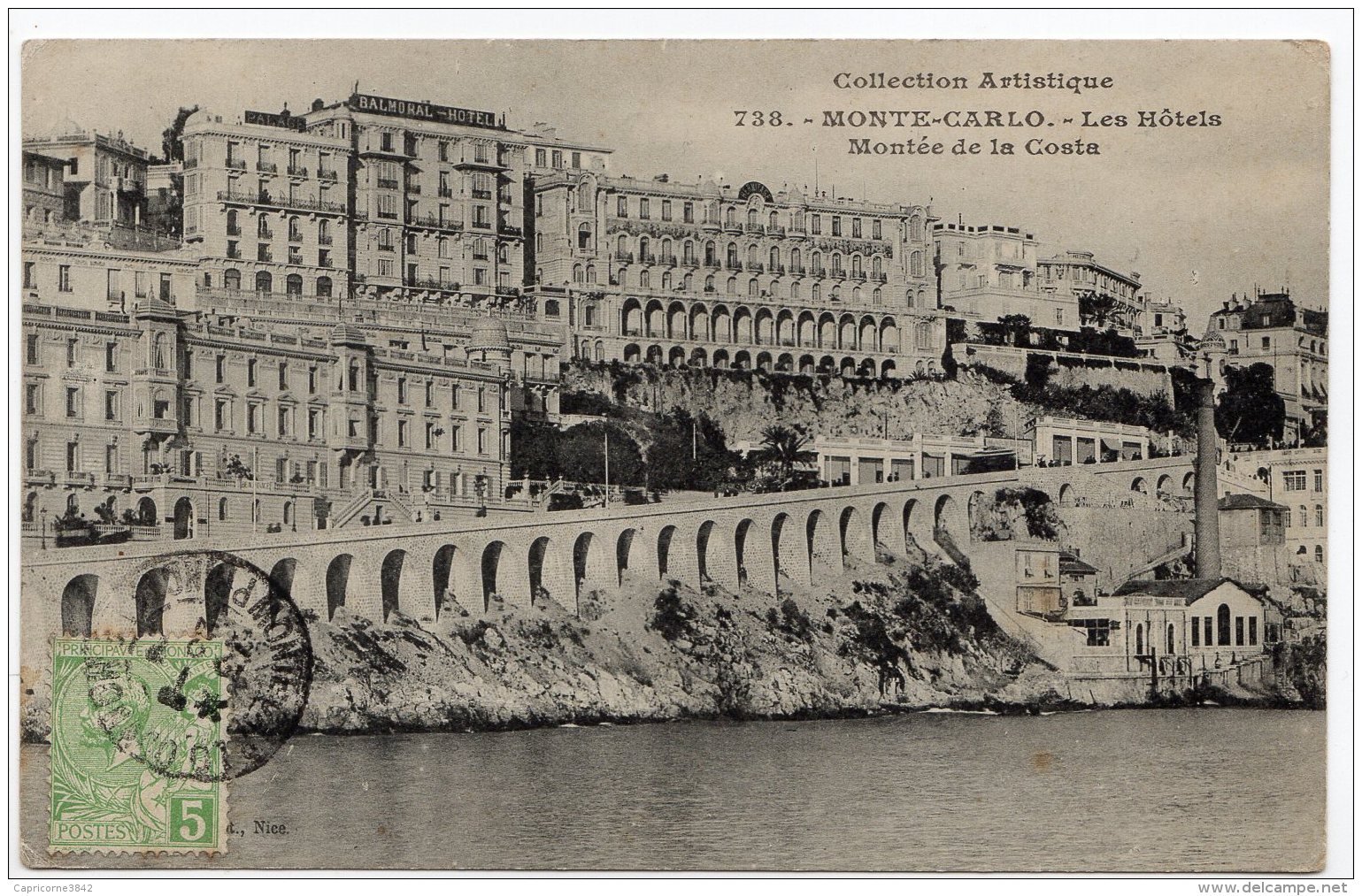 MONACO - Tp Albert 1er  5ct Vert (n° 22) Sur Carte Postale Monte Carlo - Montée De La Costa - Marcophilie