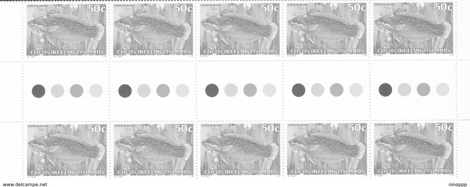 Cocos (keeling) Islands ASC 46 1979-80 Fish,50c, Gutter Strip,Mint Never Hinged, - Cocos (Keeling) Islands