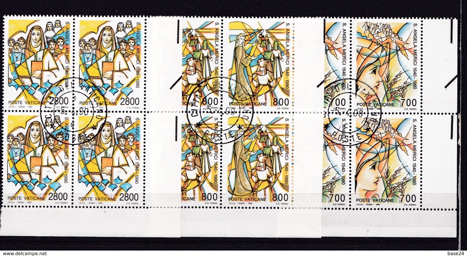 1990 Vaticano Vatican  S. ANGELA MERICI  4 Serie Di 3v. In Quartina Usata Con Gomma USED - Used Stamps