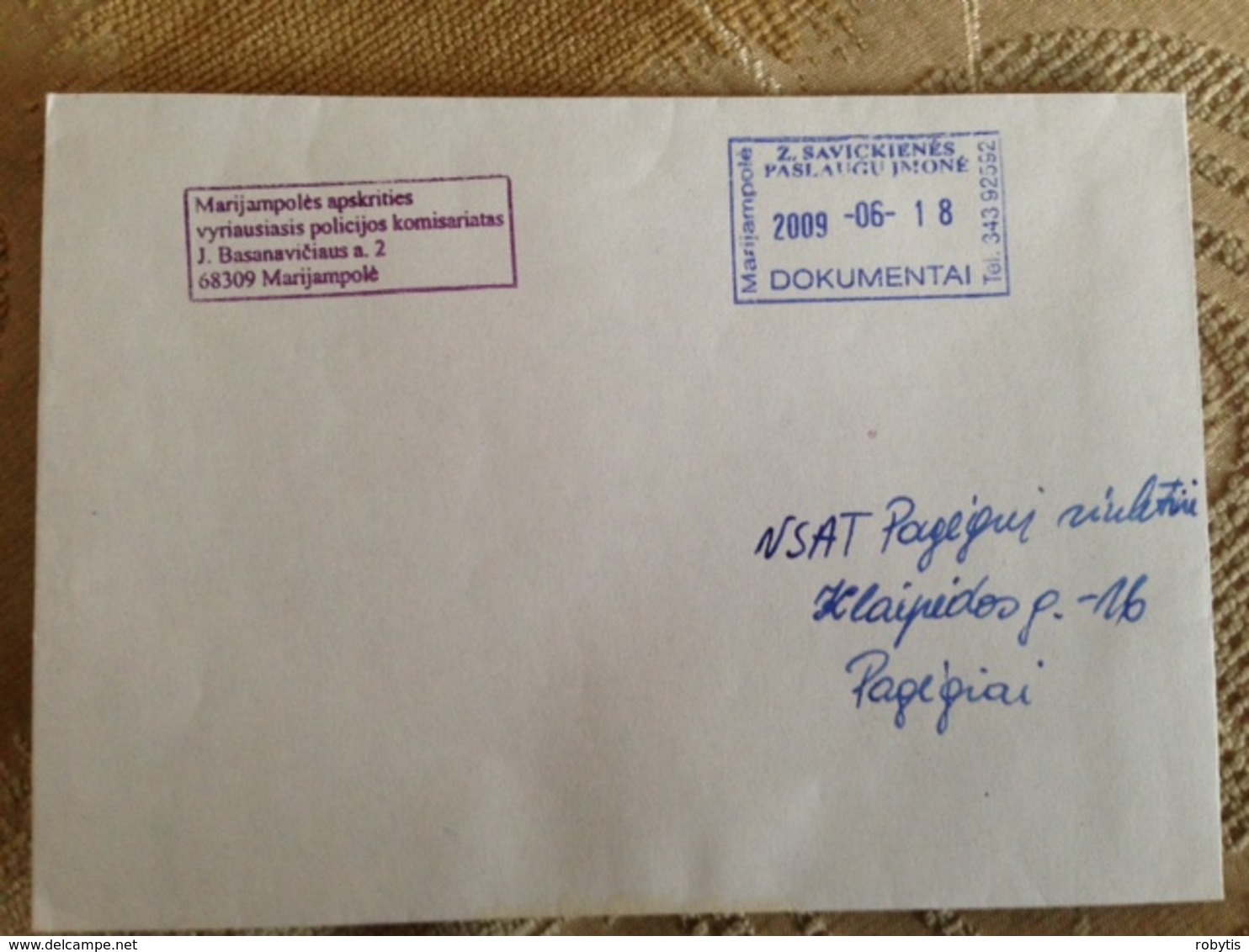 2009 Lithuania Used Cover Sent From Marijampolė Police - Lituania