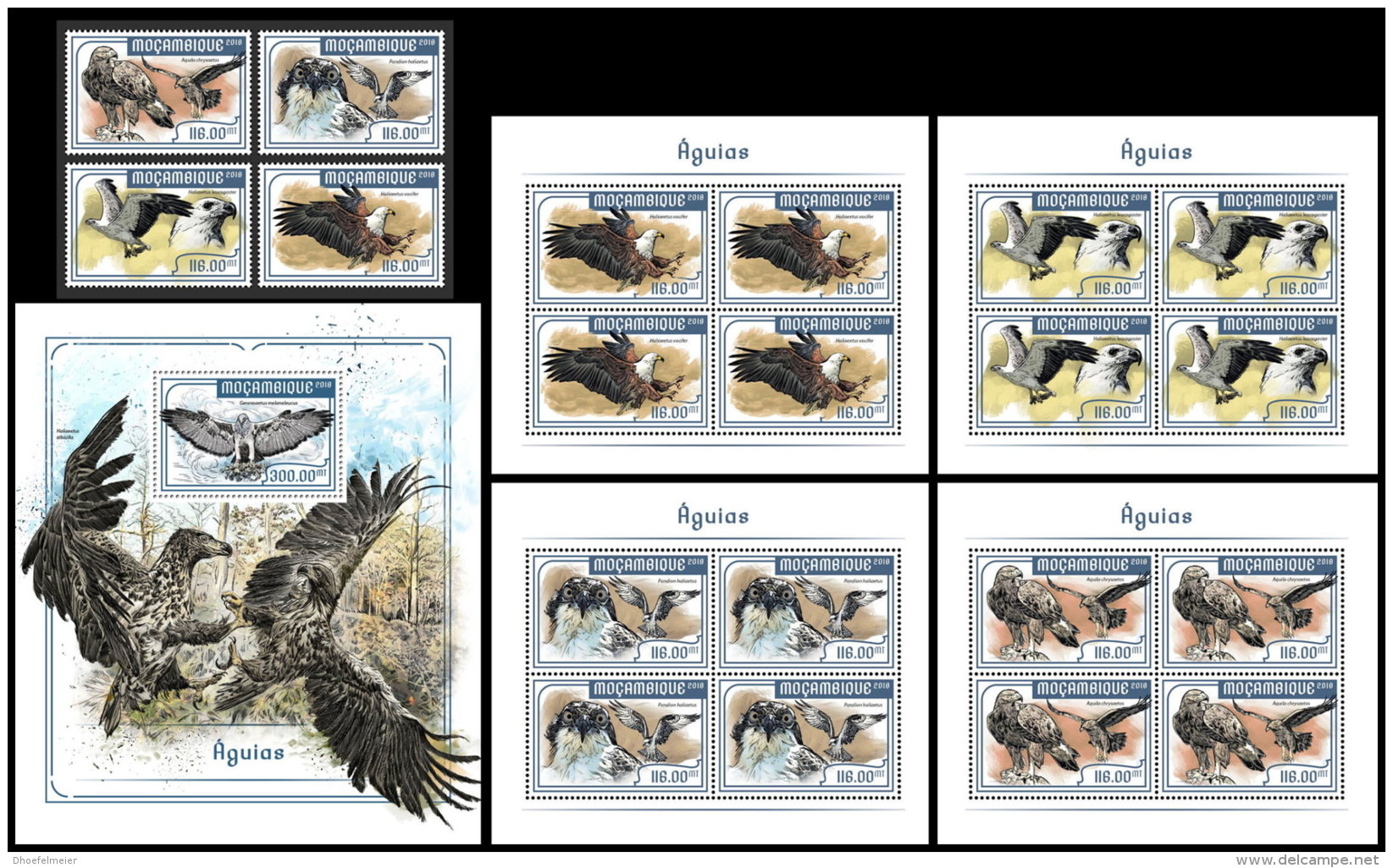 MOZAMBIQUE 2018 MNH** Eagles Adler Aigles 4v+S/S+M/S - IMPERFORATED - DH1818 - Eagles & Birds Of Prey