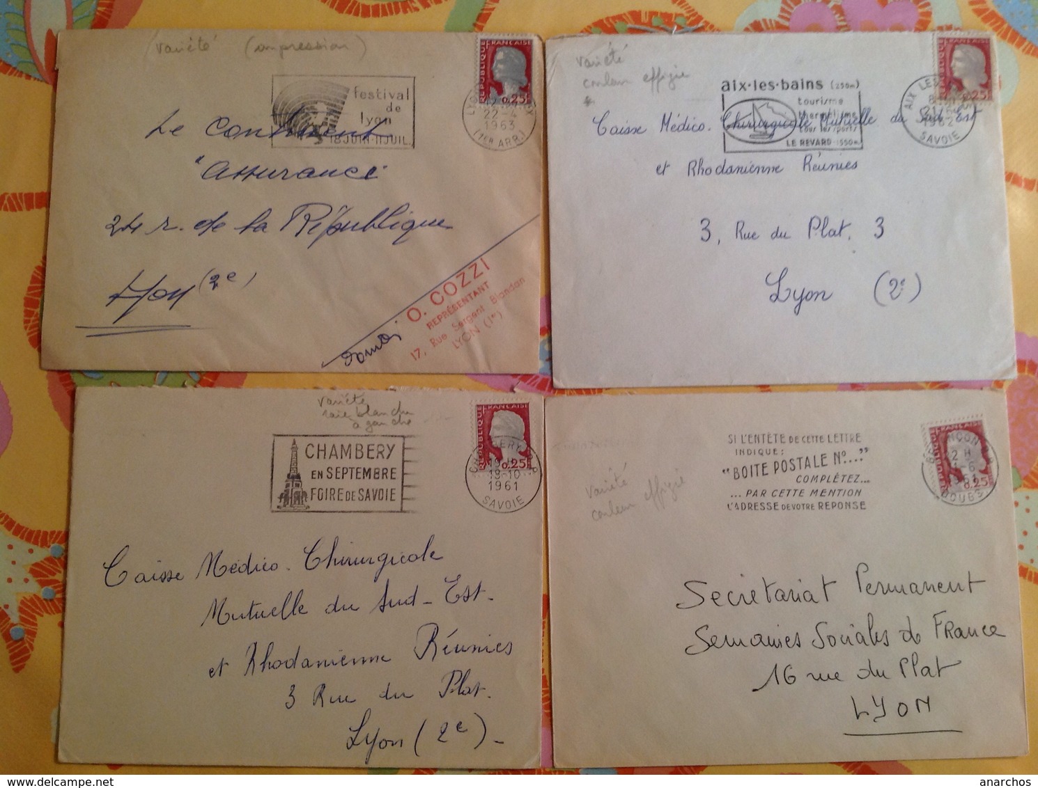 8 Variétés Sur Lettre YT 1263 Marianne Decaris - Storia Postale