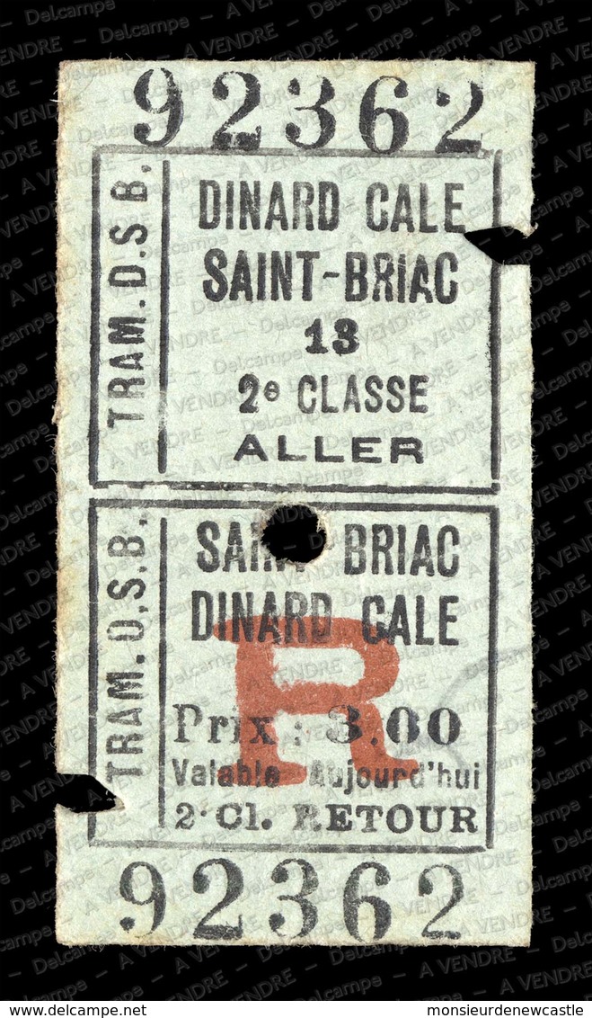 Société Du Tramway De Dinard à Saint-Briac (DSB) :  Billet De Deuxième Classe,1927. - Europa