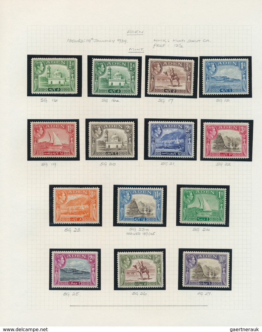 22006 Aden: 1937/1951, specialised collection on written up album pages, incl. 1937 Definitives mint, used