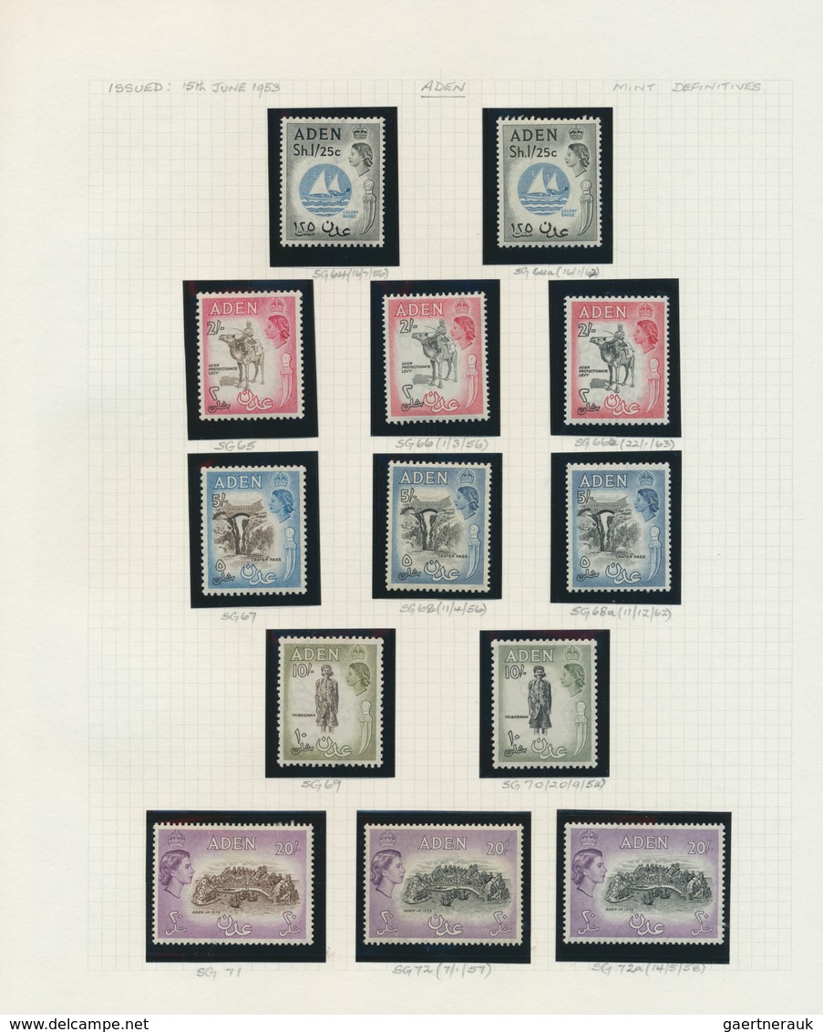 22010 Aden: 1953/1964, DEFINITIVES QEII, Deeply Specialised Collection Of Apprx. 600 Stamps On Written Up - Yemen