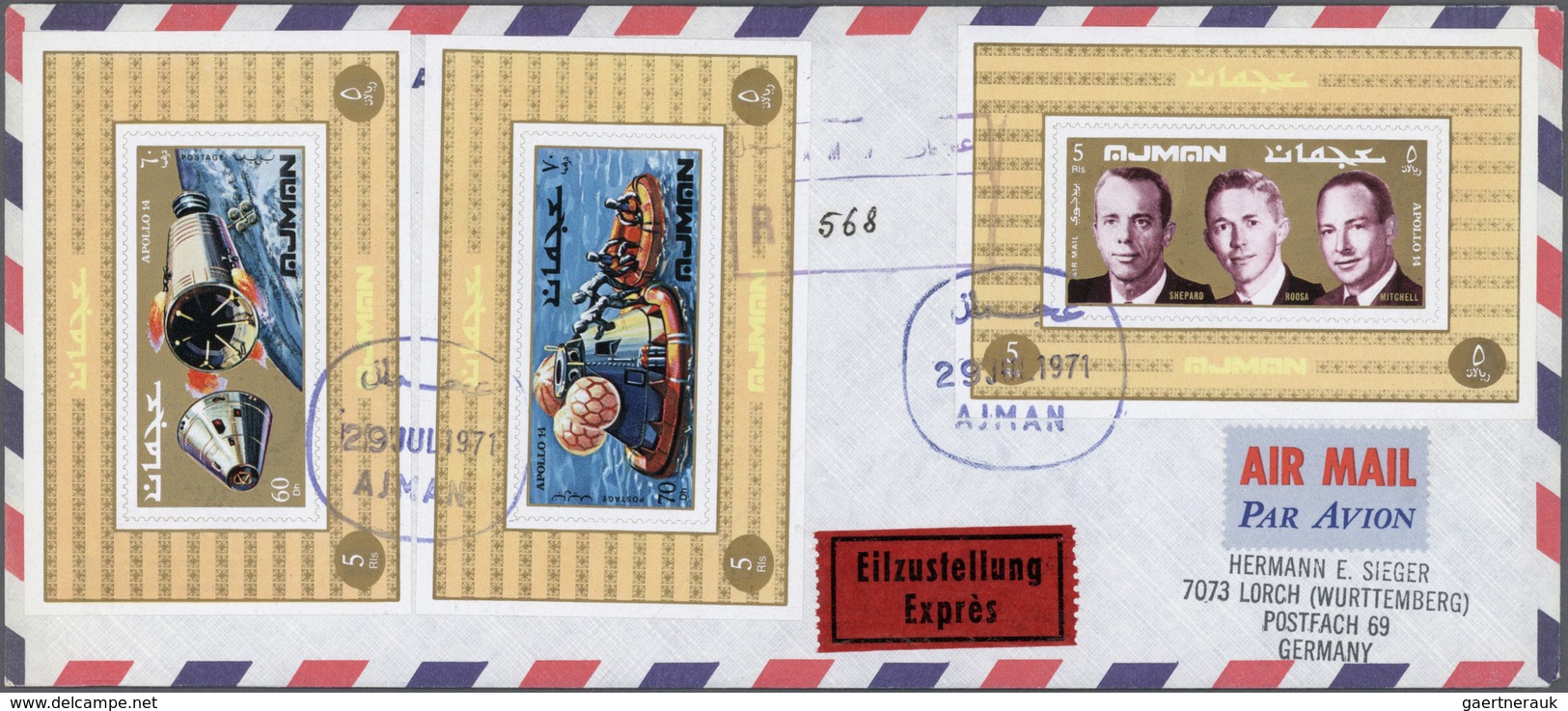 22053 Adschman / Ajman: 1968/1972, Collection Of 65 Covers To USA/Europe, Mainly Airmail/registered, All B - Adschman