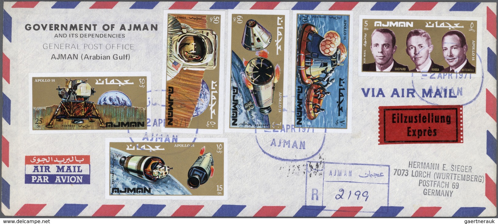 22053 Adschman / Ajman: 1968/1972, Collection Of 65 Covers To USA/Europe, Mainly Airmail/registered, All B - Adschman