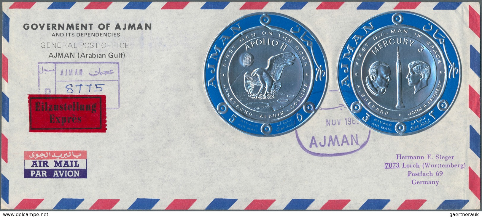 22055 Adschman / Ajman: 1969/1970, GOLD/SILVER ISSUES "APOLLO 11" - "APOLLO 12", Group Of Eleven Registere - Adschman