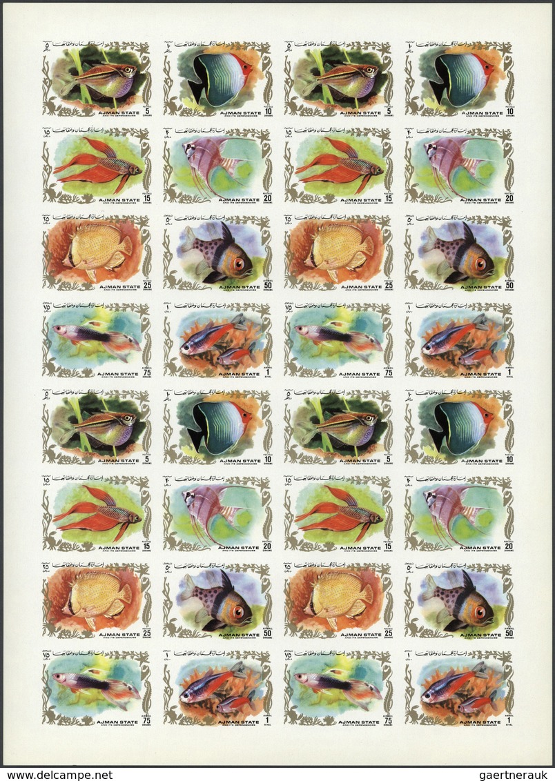 22057 Adschman / Ajman: 1970/1972, comprehensive u/m collection of complete sheets/large units in three bi