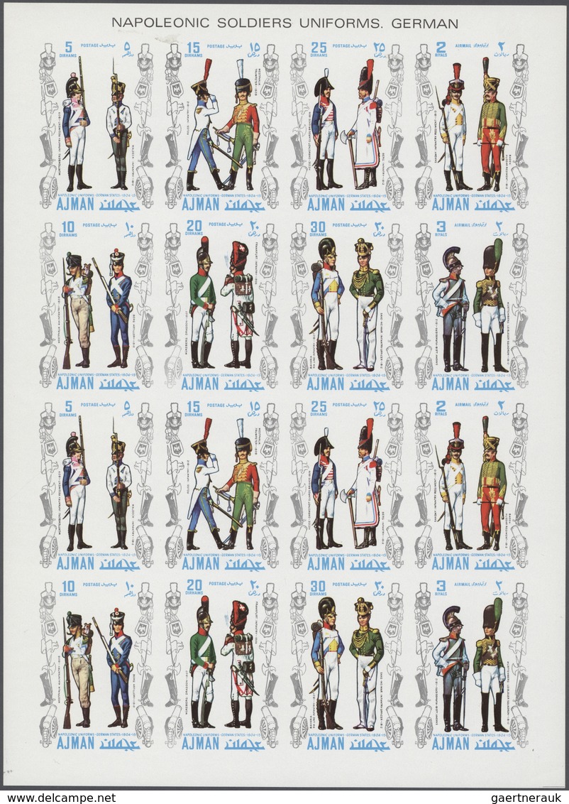 22061 Adschman / Ajman: 1971/1972, Soldier's Uniforms, U/m Accumulation Of Complete Sets Within Se-tenant - Ajman