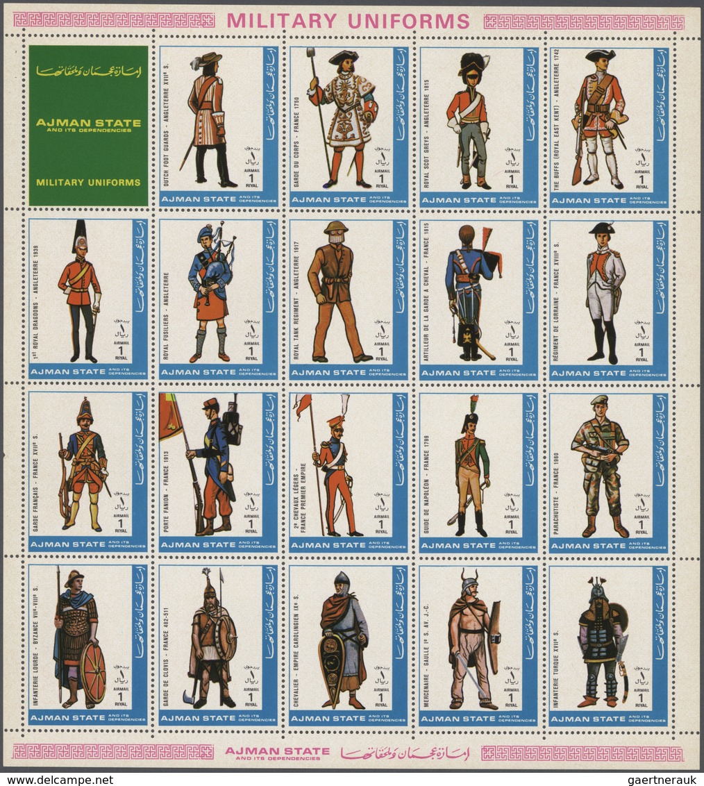 22061 Adschman / Ajman: 1971/1972, Soldier's Uniforms, U/m Accumulation Of Complete Sets Within Se-tenant - Ajman
