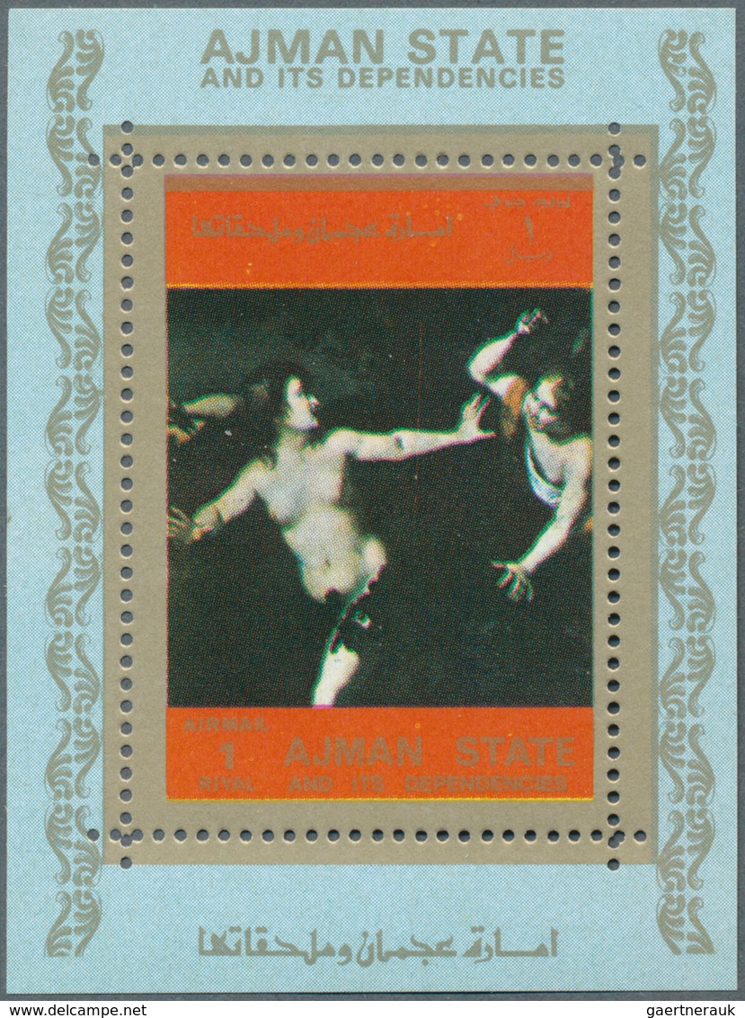 22070 Adschman / Ajman: 1973, Nude paintings set of 16 different imperforate special miniature sheets in a