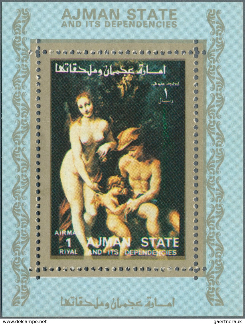 22070 Adschman / Ajman: 1973, Nude paintings set of 16 different imperforate special miniature sheets in a