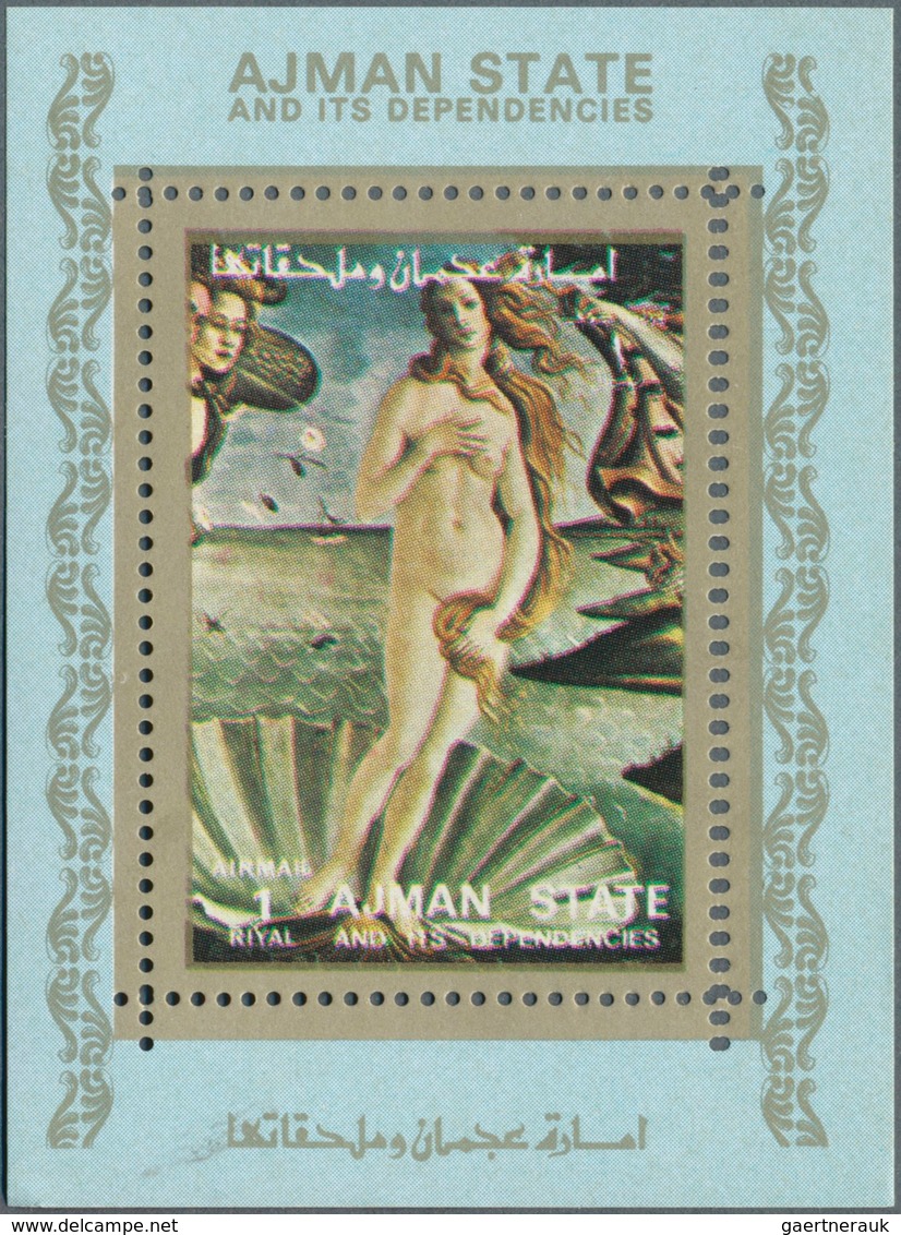 22070 Adschman / Ajman: 1973, Nude paintings set of 16 different imperforate special miniature sheets in a