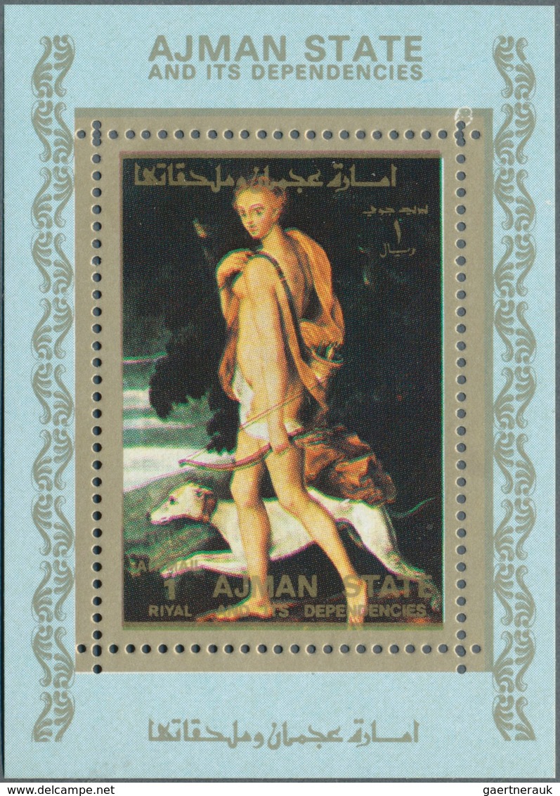 22070 Adschman / Ajman: 1973, Nude paintings set of 16 different imperforate special miniature sheets in a