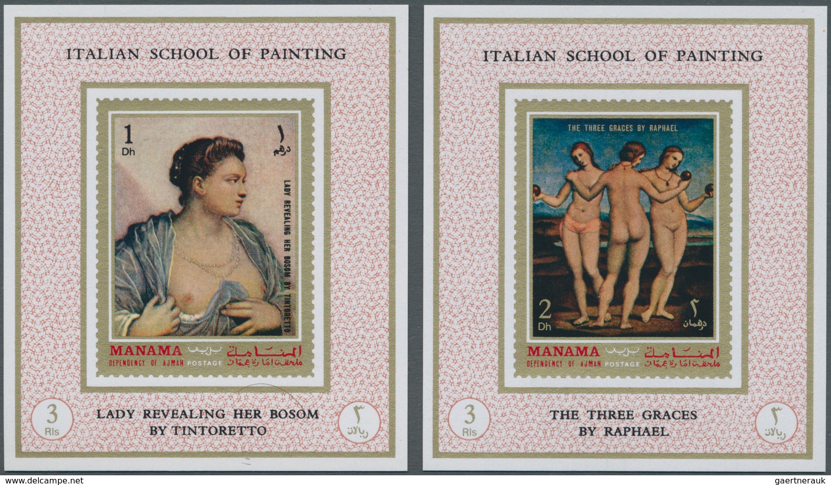 22080 Adschman - Manama / Ajman - Manama: 1971, PAINTINGS (Italian Renaissance) Set Of Eight Different Imp - Manama