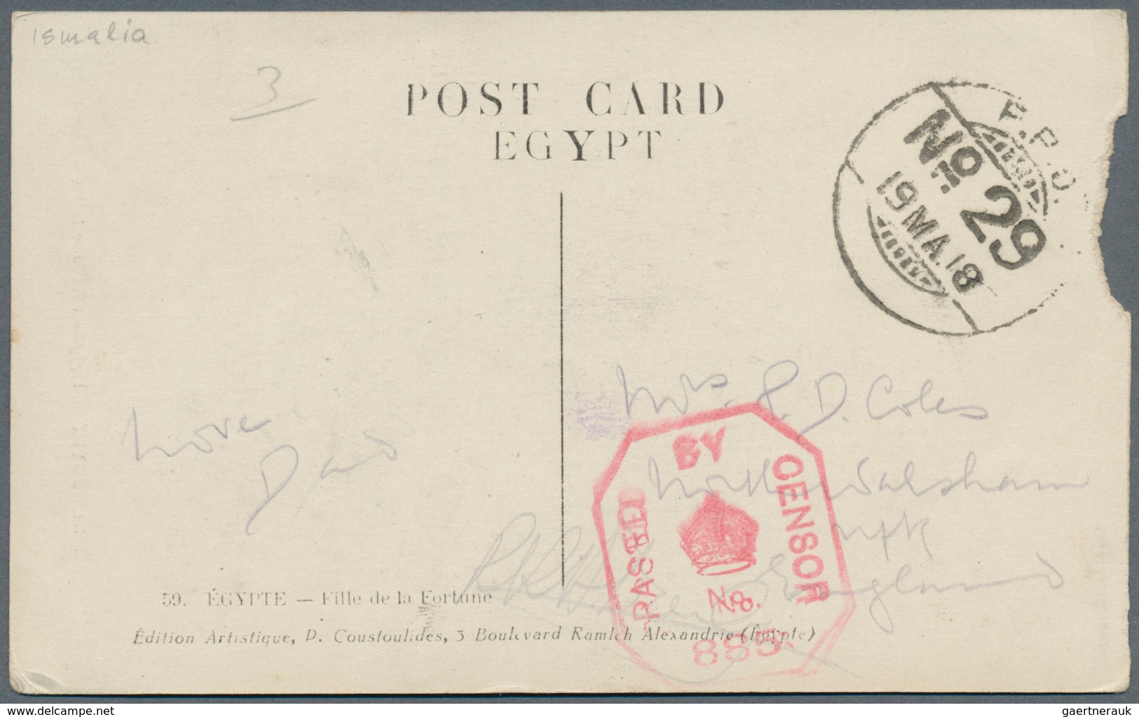 22092 Ägypten: 1860-1918: Eight Covers And Block Of Four, I.e. 1860 Stampless Cover From Cairo To Bombay V - 1915-1921 Protectorat Britannique