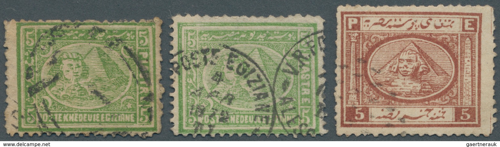 22098 Ägypten: 1867-1875: Group Of 39 Stamps Of Early Sphinx & Pyramid Issues, Used Or Unused, With 1867 5 - 1915-1921 Protectorat Britannique