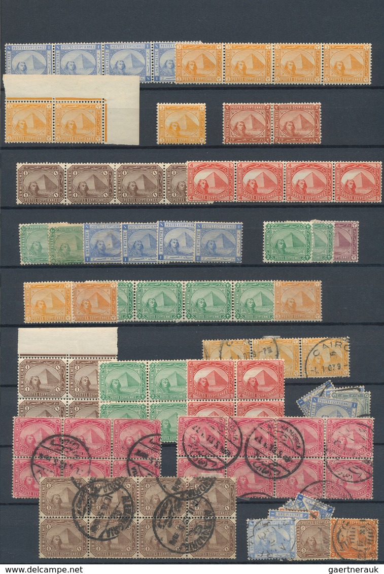 22106 Ägypten: 1879/1906, mint and used accumulation of apprx. 900 stamps "Sphinx/Pyramid" on stockpages,