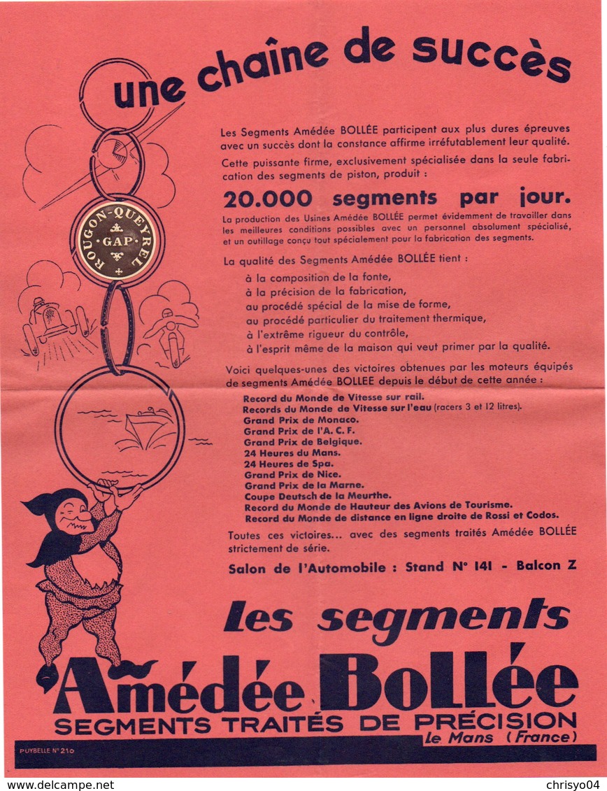 85Mé  Publicité Automobile Tacot Segments Piston Amédée Bollée Rougon Queyrel à Gap (05) - 1900 – 1949