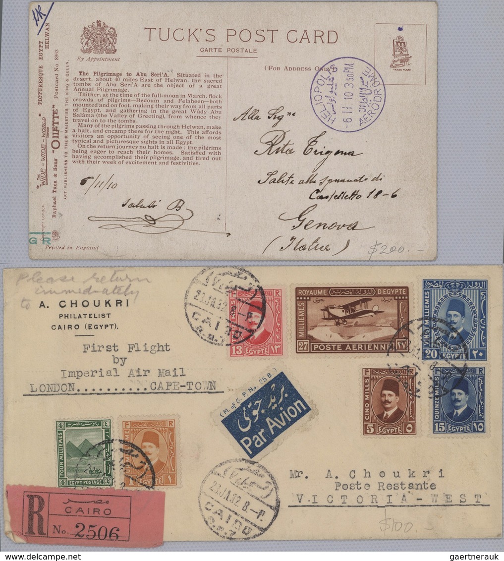 22117 Ägypten: 1910-1950's: Collection Of 55 Airmail Covers Including Highlights As The Rare "HELIOPOLIS/A - 1915-1921 Protectorat Britannique