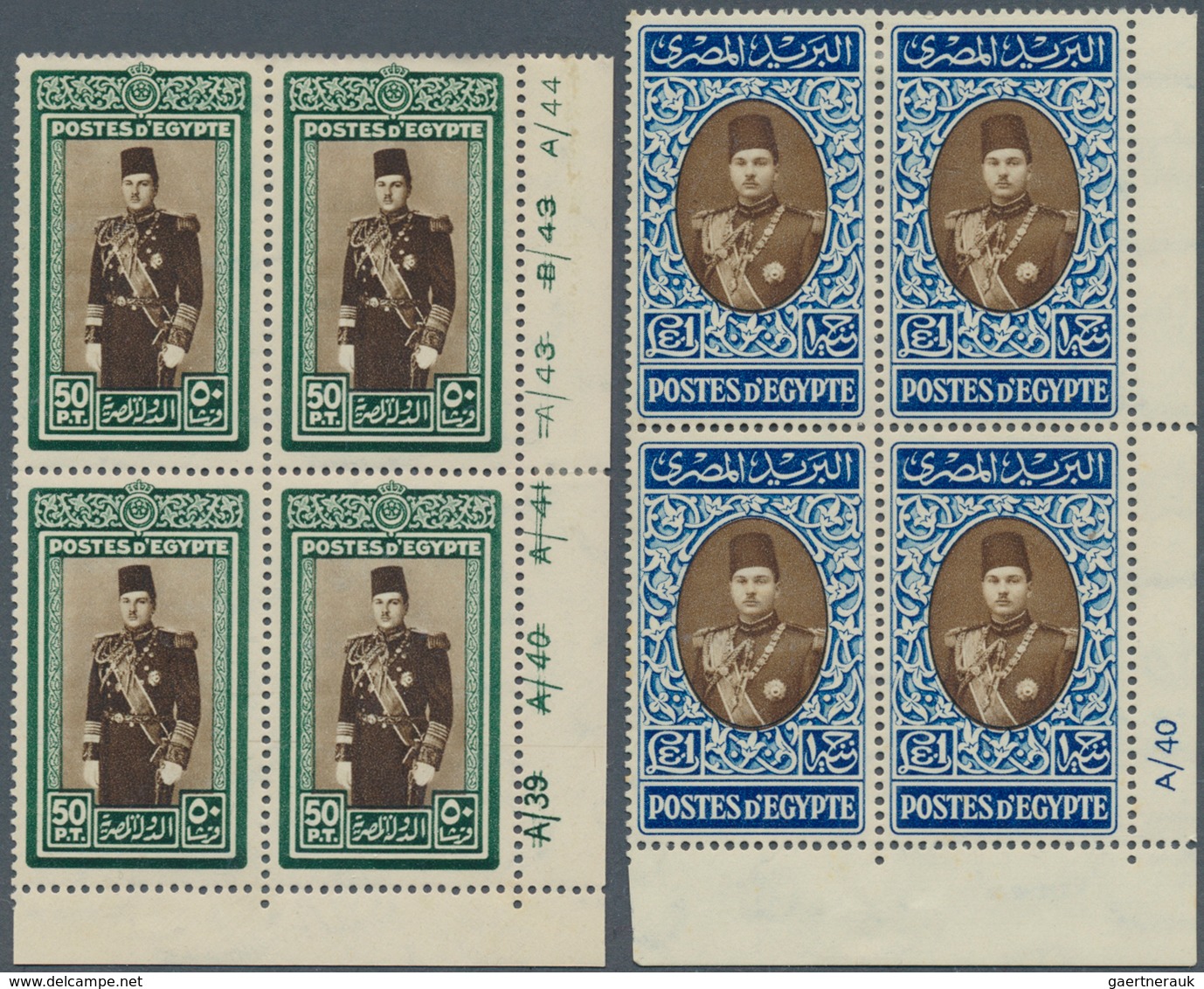 22125 Ägypten: 1937-46 Young King Farouk: Collection Of 36 Corner Blocks Of Four Or Six With Control Numbe - 1915-1921 Protectorat Britannique