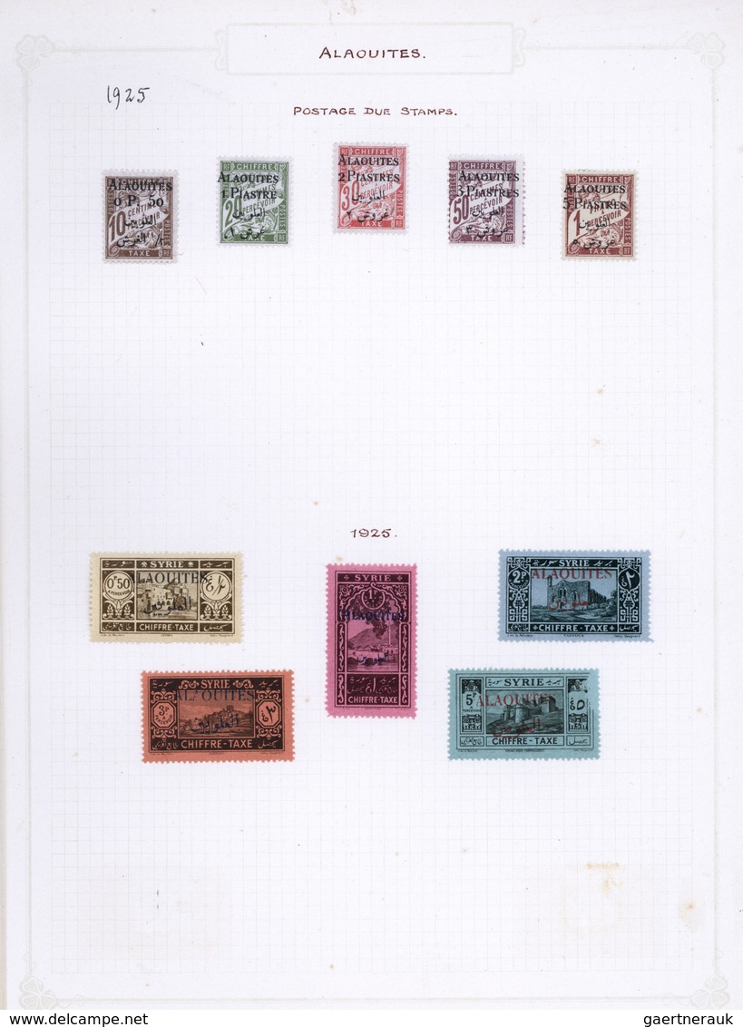 22161 Alawiten-Gebiet: 1925/1929, Mint Assortment On Album Pages, Comprising Some Varieties Like "ALAOCITE - Lettres & Documents