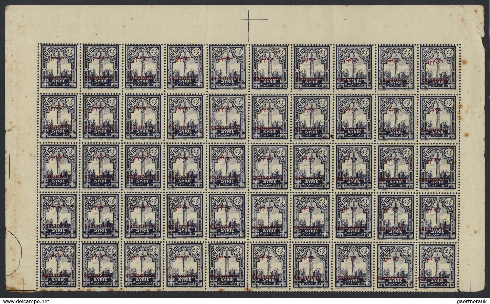 22162 Alawiten-Gebiet: 1925, Mint Assortment Incl. 150 Copies Maury No. 22h (inverted Overprint) Within Un - Lettres & Documents