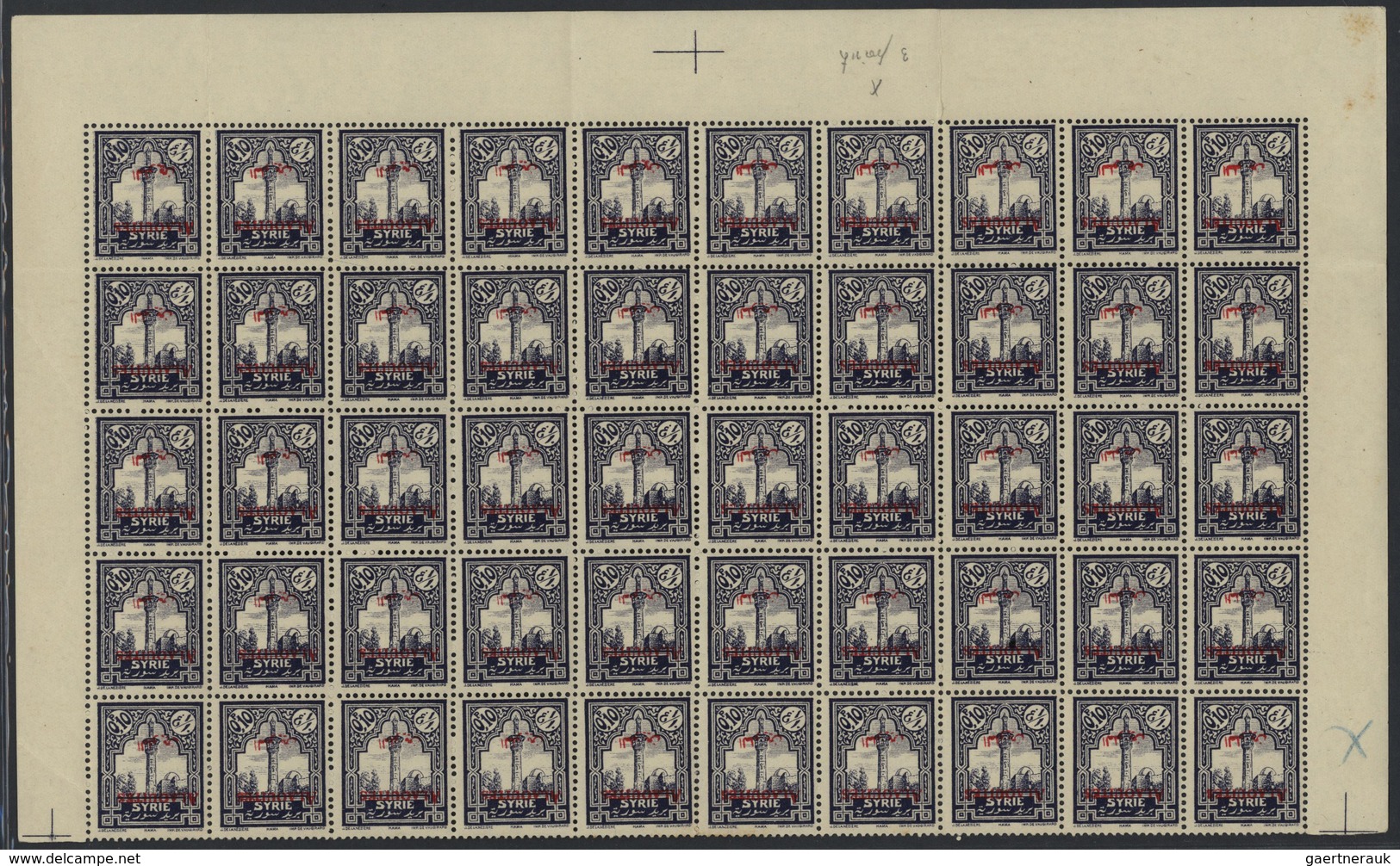 22162 Alawiten-Gebiet: 1925, Mint Assortment Incl. 150 Copies Maury No. 22h (inverted Overprint) Within Un - Lettres & Documents