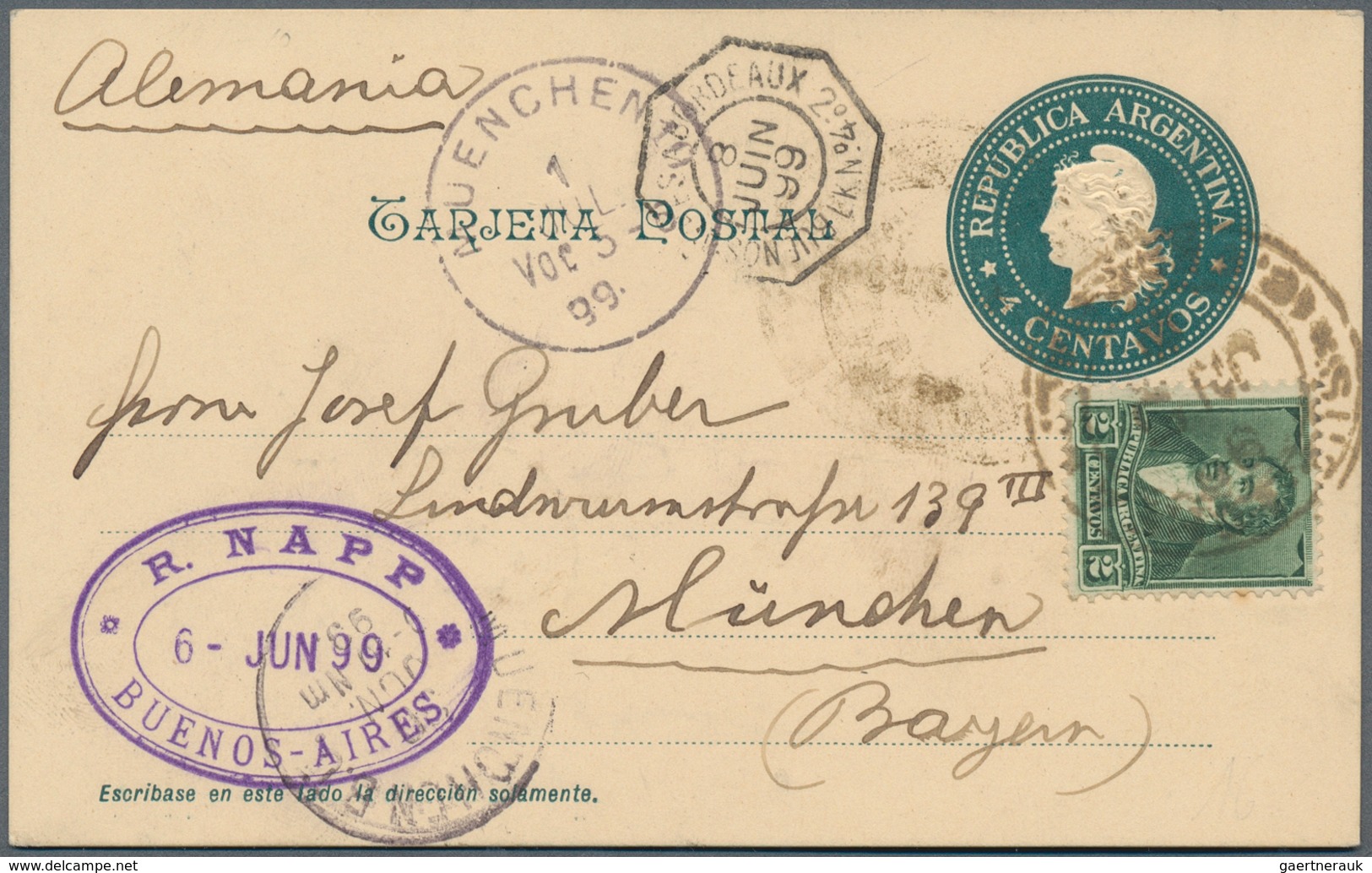 22184 Argentinien: 1865-1908 ca.: Collection of 21 covers, postcards and postal stationery items, three us