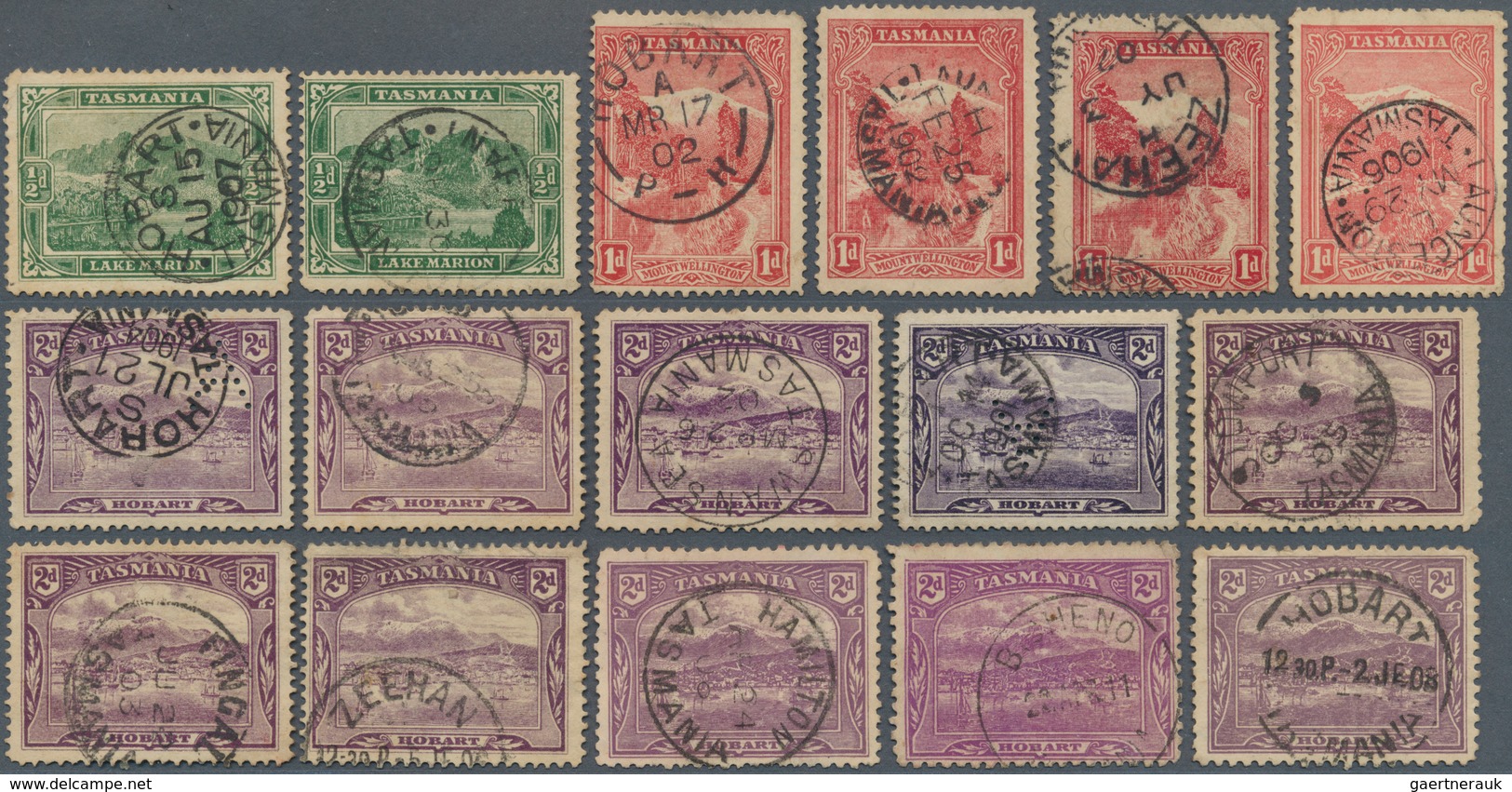 22209 Tasmanien: 1853-1900's: Collection Of Mint And Used Stamps Including Three Singles Of 1853 4d. Orang - Lettres & Documents