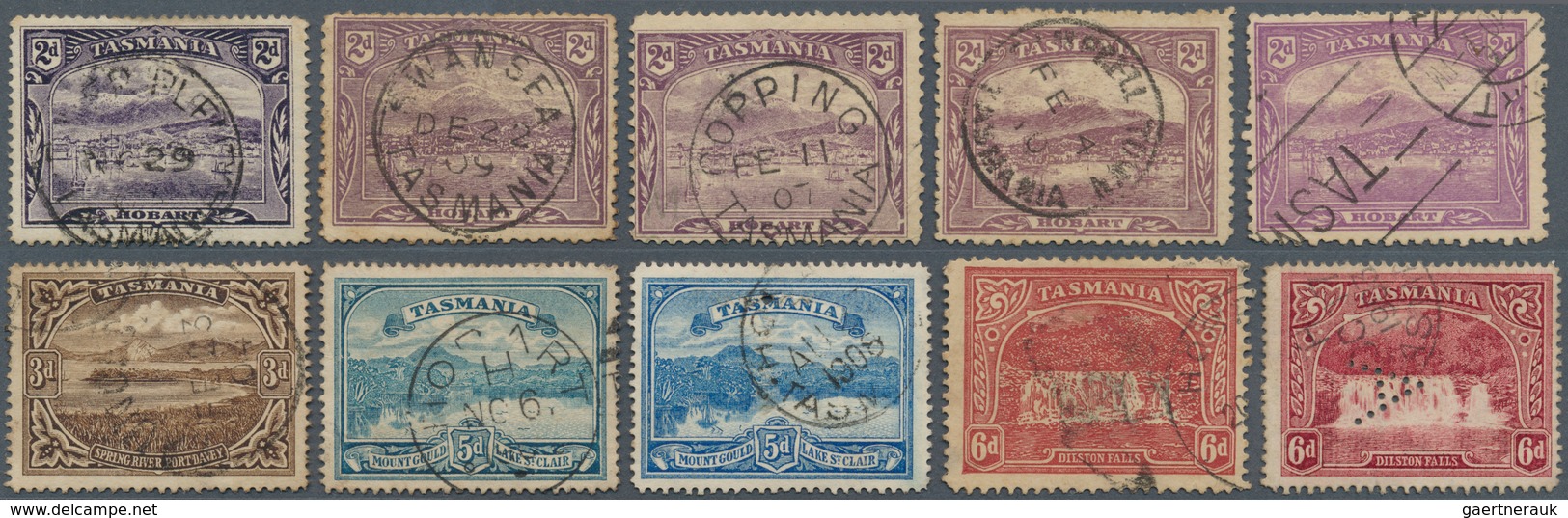 22209 Tasmanien: 1853-1900's: Collection Of Mint And Used Stamps Including Three Singles Of 1853 4d. Orang - Lettres & Documents