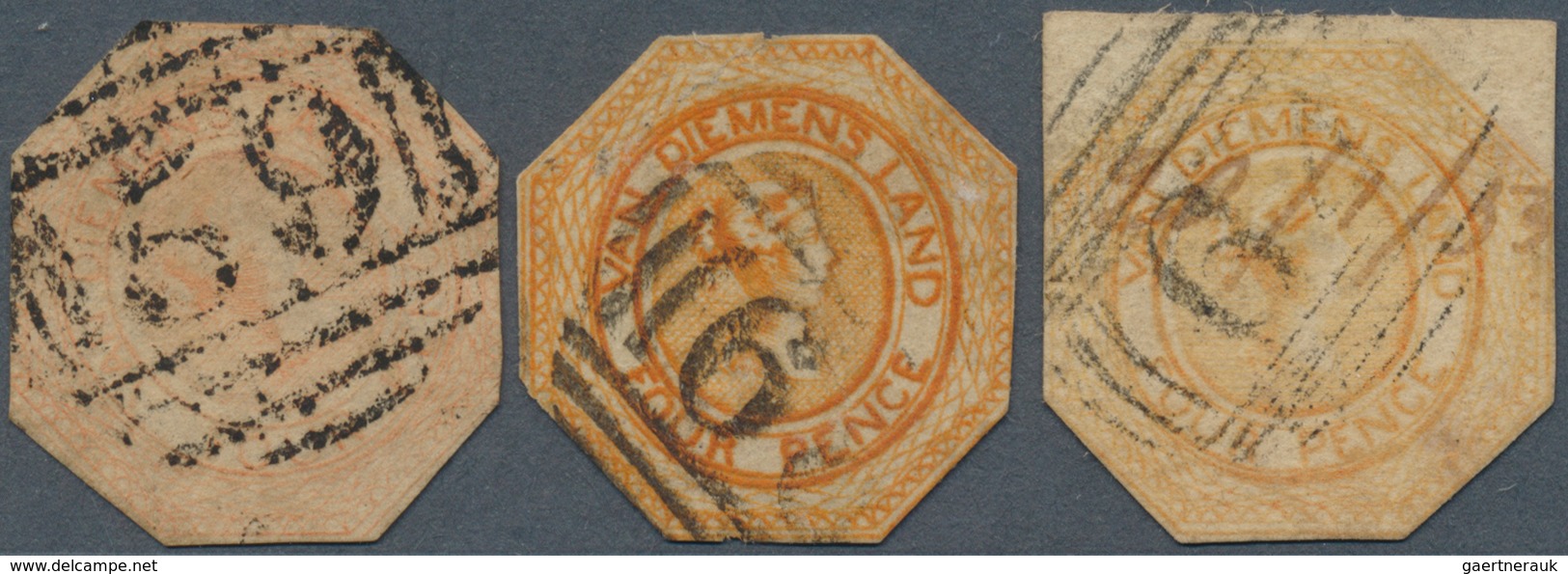 22209 Tasmanien: 1853-1900's: Collection Of Mint And Used Stamps Including Three Singles Of 1853 4d. Orang - Lettres & Documents