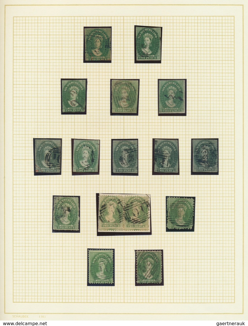 22211 Tasmanien: 1855/1865 (ca.), Sepcialised Used Collection Of 93 Stamps Of The Chalon Heads Imperf./per - Lettres & Documents