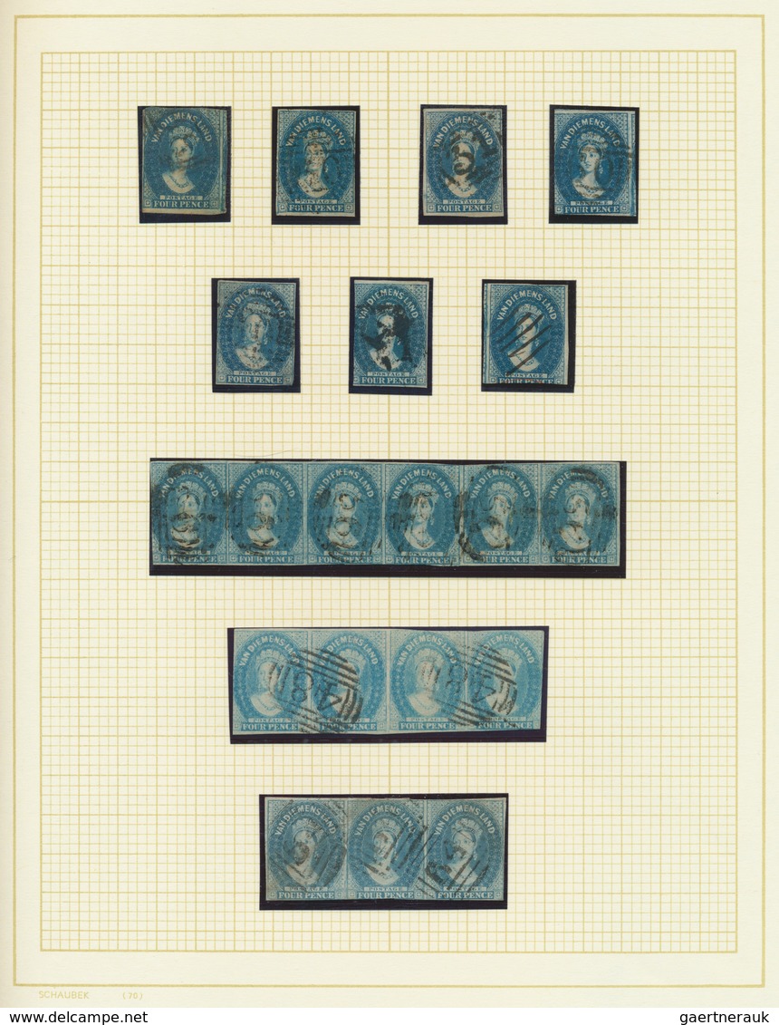 22211 Tasmanien: 1855/1865 (ca.), Sepcialised Used Collection Of 93 Stamps Of The Chalon Heads Imperf./per - Lettres & Documents