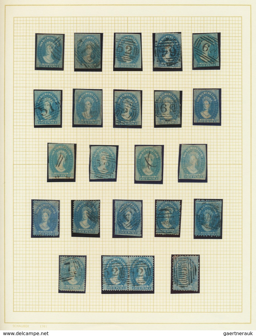 22211 Tasmanien: 1855/1865 (ca.), Sepcialised Used Collection Of 93 Stamps Of The Chalon Heads Imperf./per - Lettres & Documents