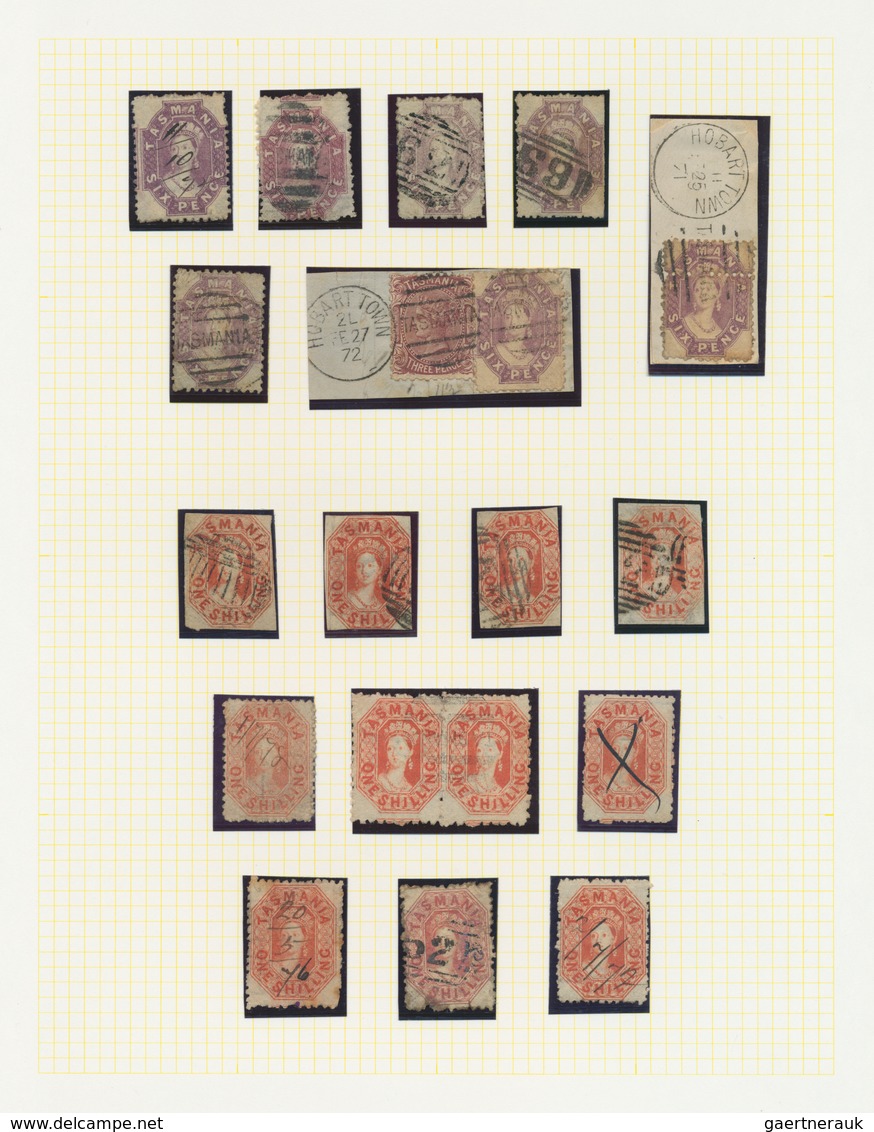 22212 Tasmanien: 1857/1872 (ca.), Specialised Used Collection Of 6d. Lilac/violet (26) And 1s. Orange (11) - Lettres & Documents