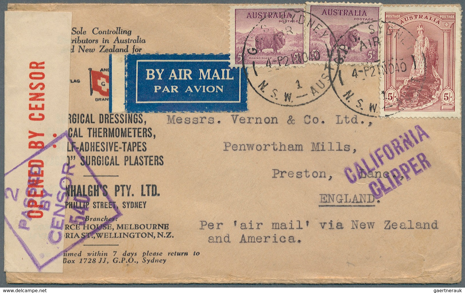 22217 Australien: 1910/1942, Australia/NZ, group of 20 better entires, registered, censored and airmail, P