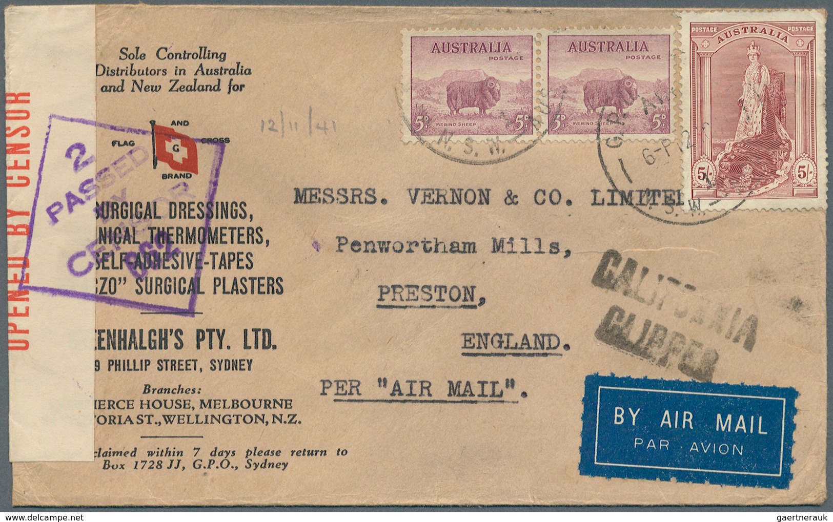 22217 Australien: 1910/1942, Australia/NZ, group of 20 better entires, registered, censored and airmail, P