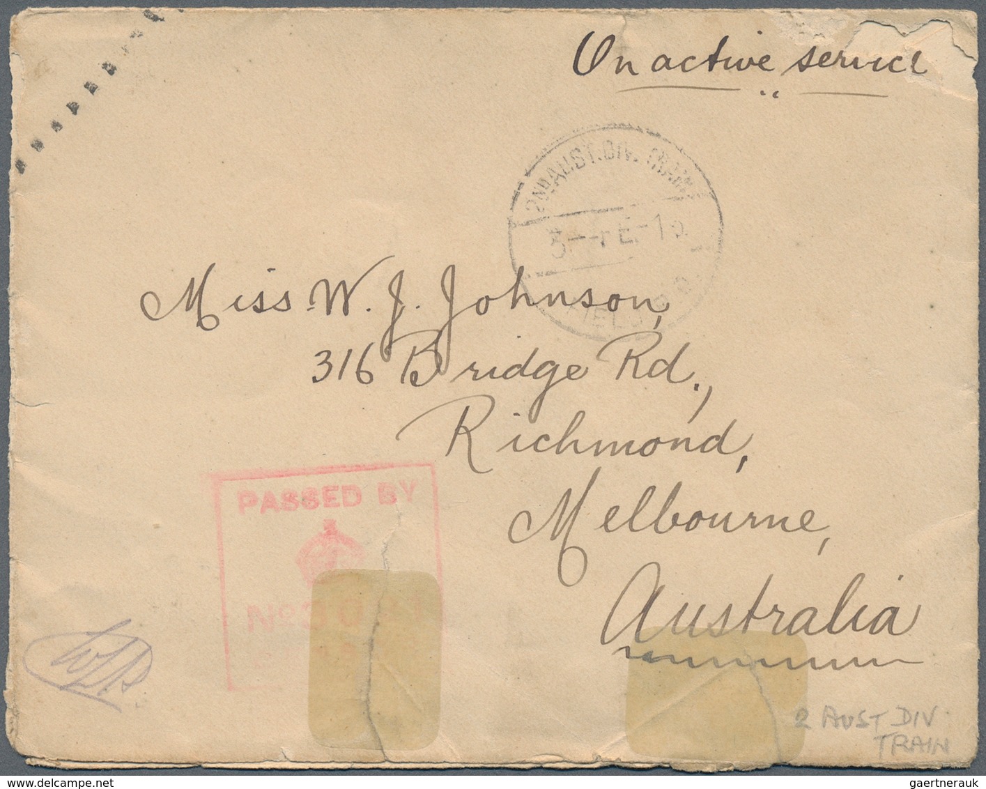 22223 Australien: 1915/1917, group of 10 covers/cards from Australian Forces in Egypt with various censor