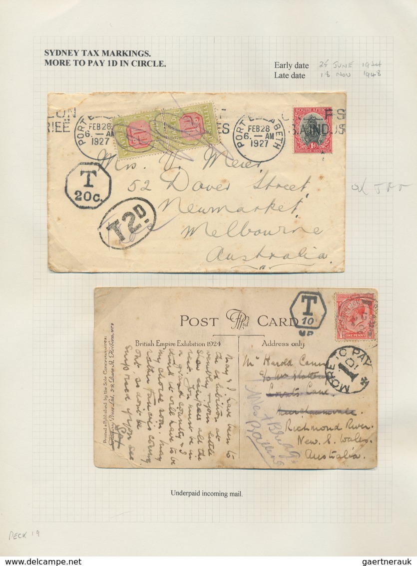 22224 Australien: 1922/1951, 13 Items Incoming Mail To Australia On Exhibition Leaves With "Tax"-cancellat - Autres & Non Classés